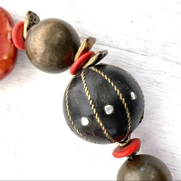 Chicos red, orange and black beaded statement necklace - Picture 5 of 12